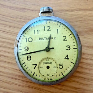 Vintage Ingraham Biltmore Pocket Watch USA Parts Repair Missing Hand Bow